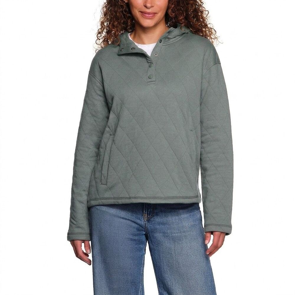 NWT Lands' End Women's Quilted Henley Pullover Hoodie Green - Size Medium